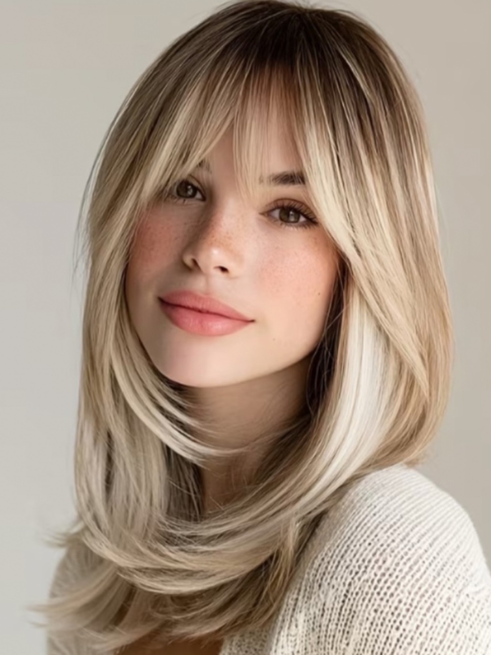 18” Inches Ladies Gradient Platinum Blonde Layered Synthetic Fiber Wig,